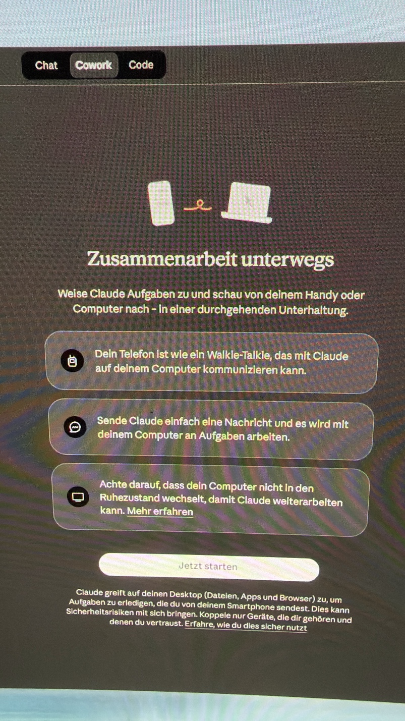 Cowork Setup am Desktop — Chat, Cowork, Code Tabs