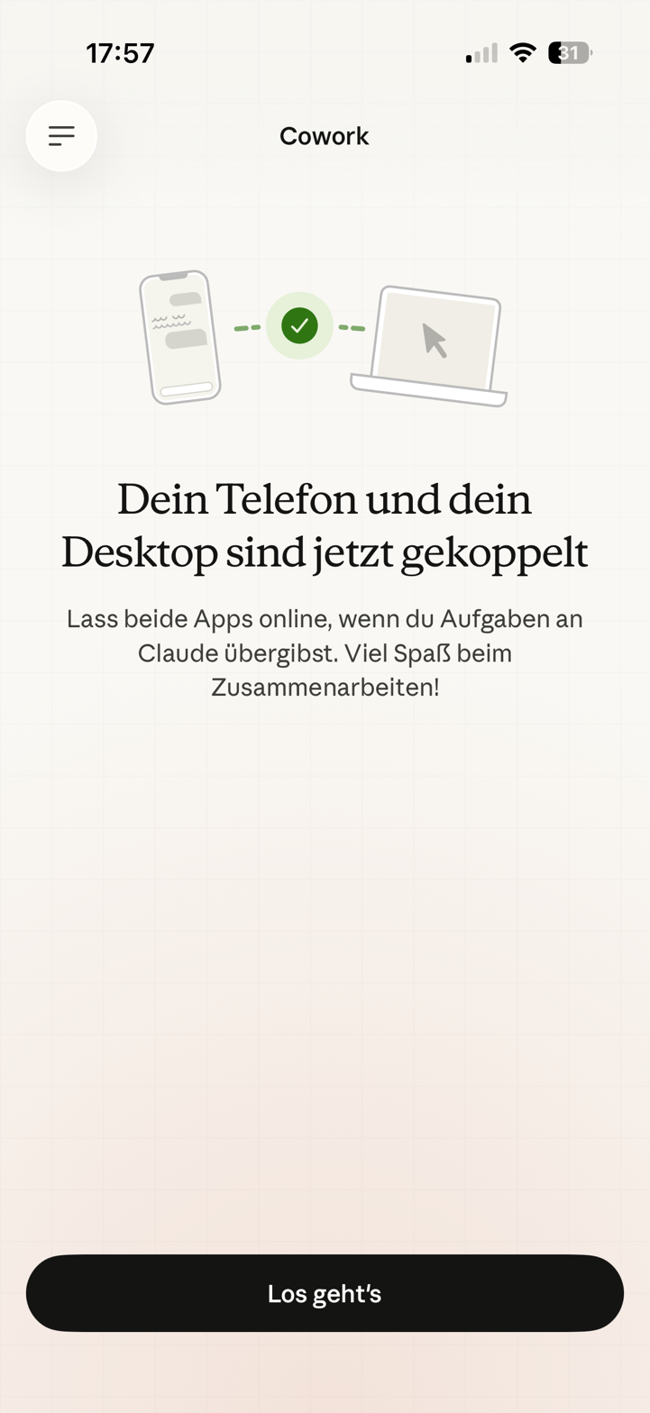 Telefon und Desktop erfolgreich gekoppelt