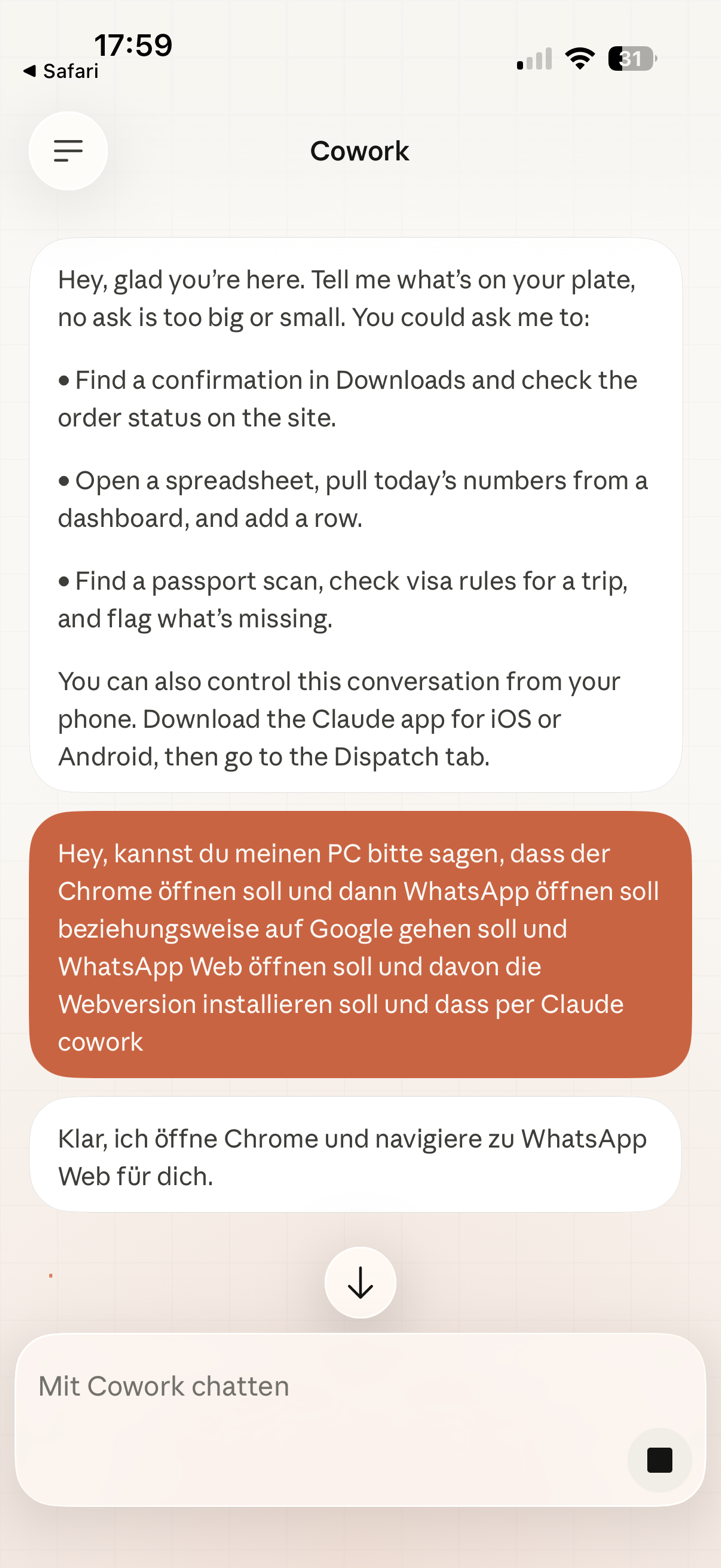 WhatsApp Prompt — erster Cowork-Befehl